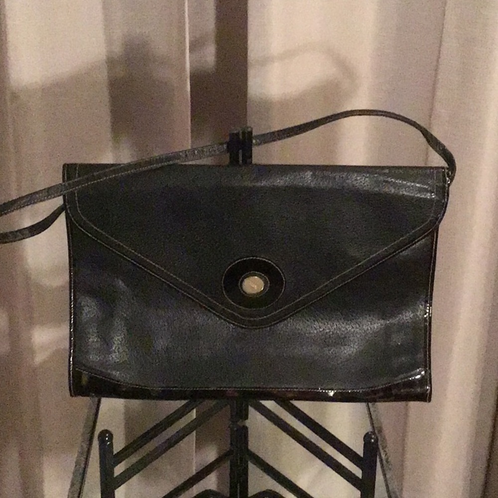 Vintage Black leather/ patent leather clutch purse